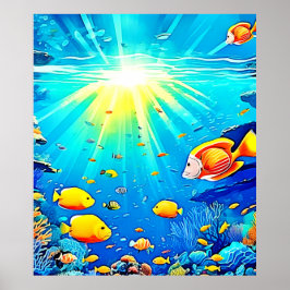 Póster Sunlit Reef Life Glow Art