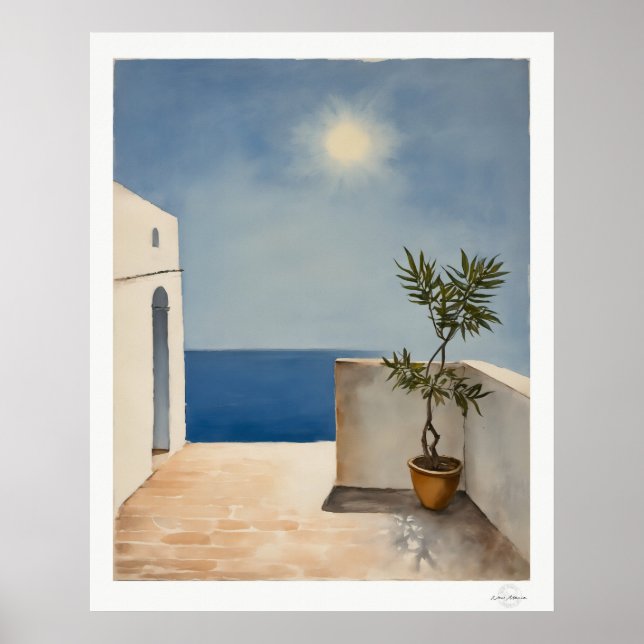 Póster Sunlit Terrace with Olive Tree Poster (Frente)