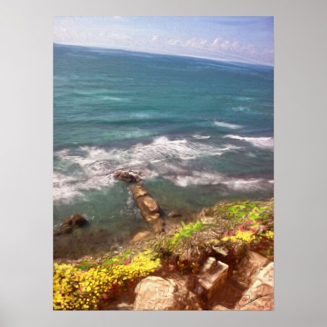 Póster Sunny Day Sea Beach Israel Herzlia Oil Painting (Frente)