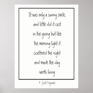 Póster Sunny Smile Poem Inspirador F. Scott Fitzgerald