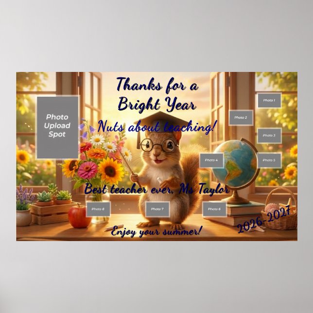 Póster Sunny Squirrel End of Year Teacher Appreciation (Frente)