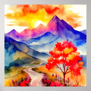 Póster Sunrise Colorous Mountain Wall Art