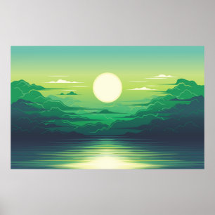 Póster Sunrise in the sea illustration apparel,art,beauti