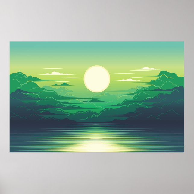 Póster Sunrise in the sea illustration apparel,art,beauti (Frente)
