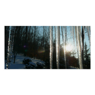 Póster Sunrise Through Icicles Winter Nature Photography