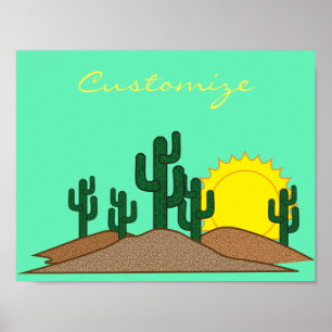 Póster Sunrise verde Saguaro Cactus Desert