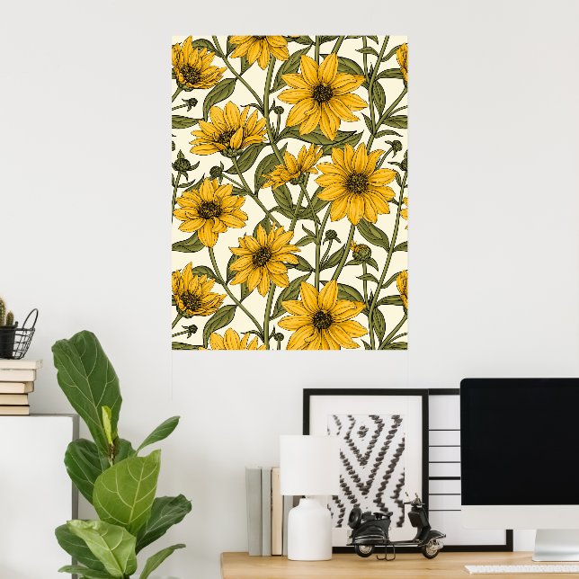 Póster Sunroot, girasol salvaje en blanco roto (Oficina en casa)