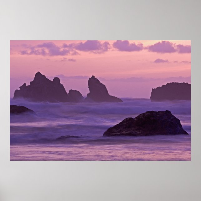 Póster Sunset at Bandon Beach Sea Stacks. (Frente)