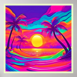 Póster Sunset azul y Naranja