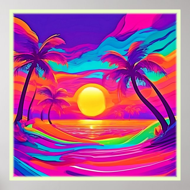 Póster Sunset azul y Naranja (Frente)