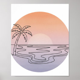 Póster Sunset Beach Minimalist Line Art Poster 