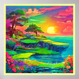 Póster Sunset Cliff Paradise Art