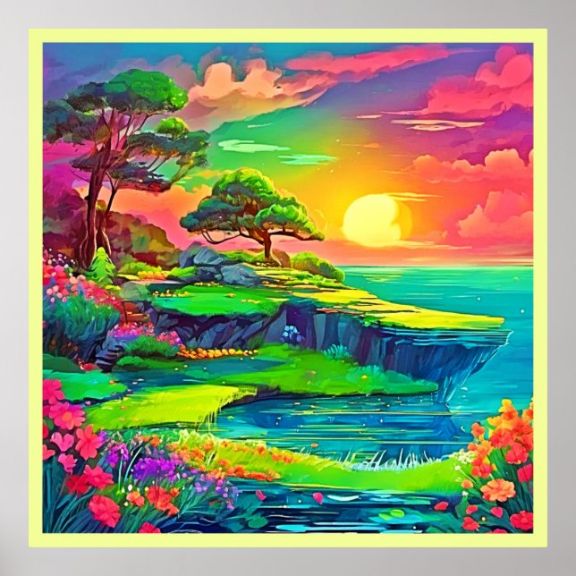 Póster Sunset Cliff Paradise Art (Frente)