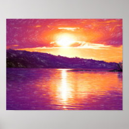 Póster Sunset Coastal Beach Naranja Purple Art