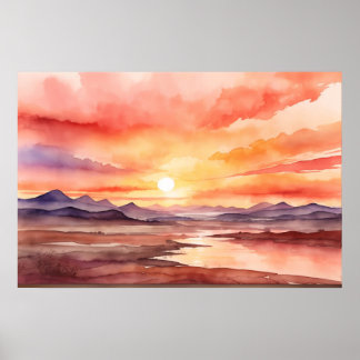 Póster Sunset de color agua