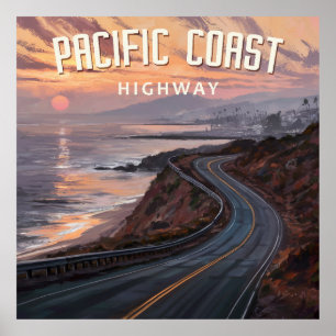 Póster Sunset de la autopista de la costa del Pacífico