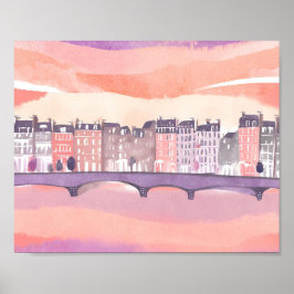 Póster Sunset de la ciudad europea | Acuarela