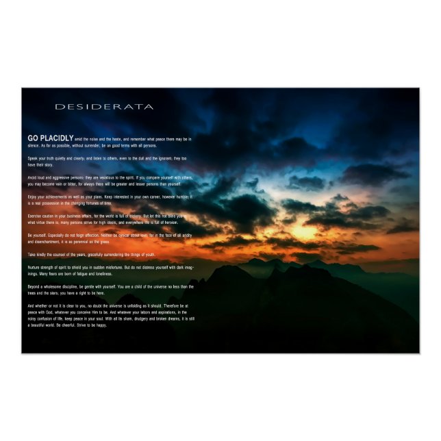 Póster Sunset de la Montaña DESIDERATA (Anverso)
