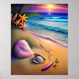 Póster Sunset de la playa de Fantasy Tropical
