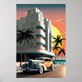 Póster Sunset de Miami Beach Ocean Drive, de estilo Art D