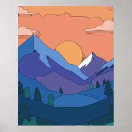 Póster Sunset de montaña geométrica