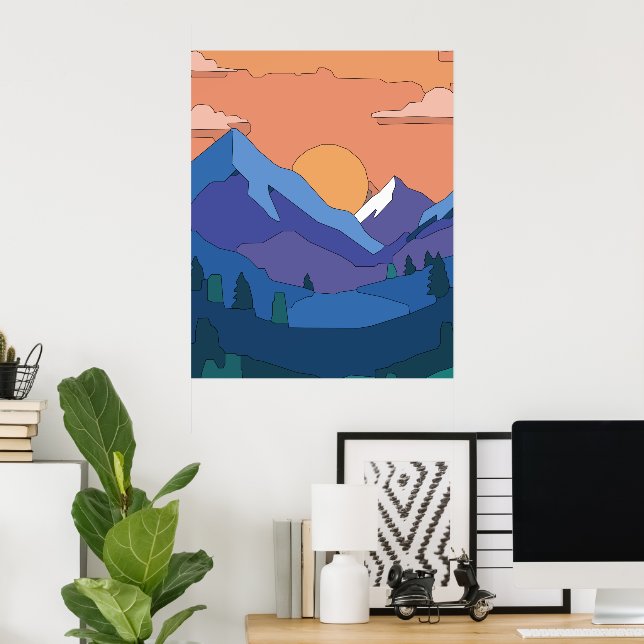 Póster Sunset de montaña geométrica (Oficina en casa)