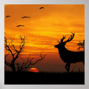 Póster Sunset Deer Silhouette