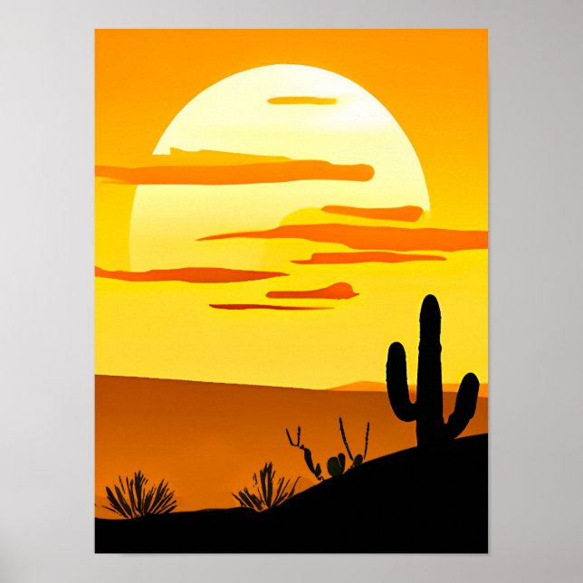 Póster Sunset del desierto del Suroeste con Cactus (Frente)