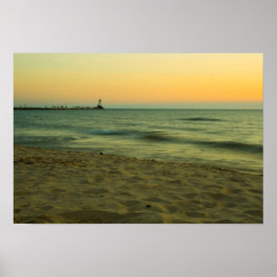 Póster Sunset en Ludington Light