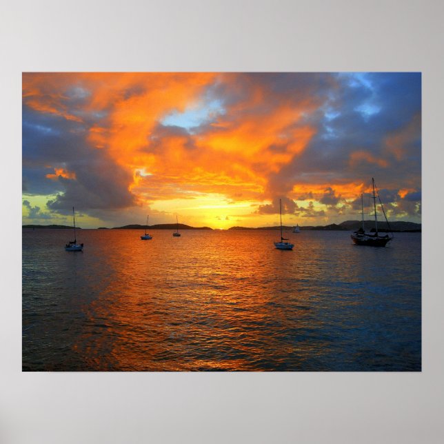 Póster Sunset, Frank Bay, St. John, U.S.V.I, 24 x 18 (Frente)