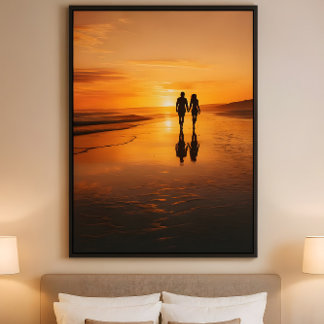 Póster Sunset Lovers - Romantic Beach Silhouette Wall Art