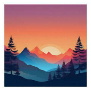 Póster Sunset Mountain Landscape Art