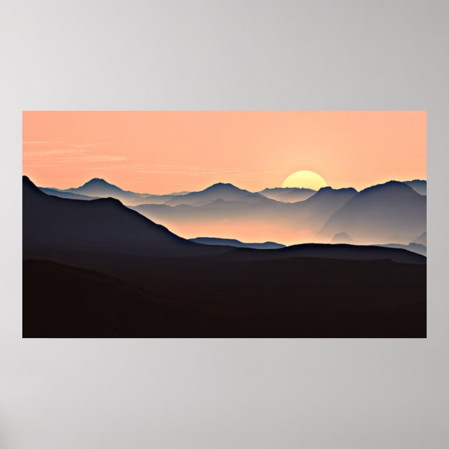 Póster Sunset Mountains Silhouette Poster (Frente)