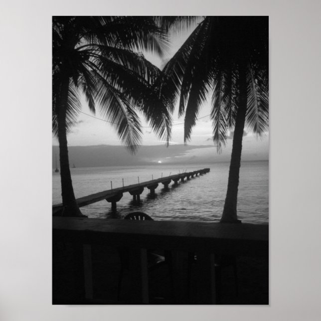 Póster Sunset negro y blanco en Dominica (Frente)