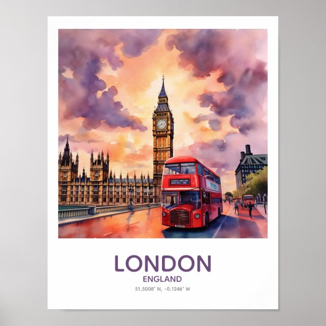 Póster Sunset Over Big Ben - Londres, Inglaterra (Frente)