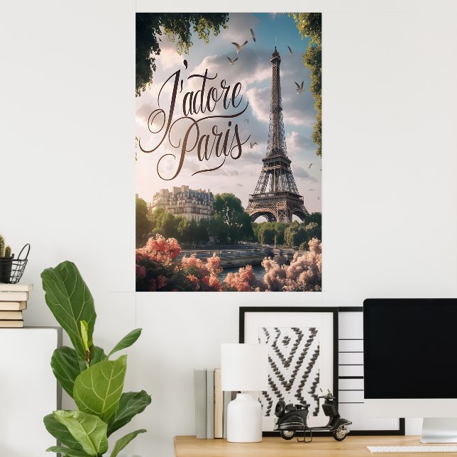 Póster Sunset Parisino Con Torre Eiffel (Oficina en casa)