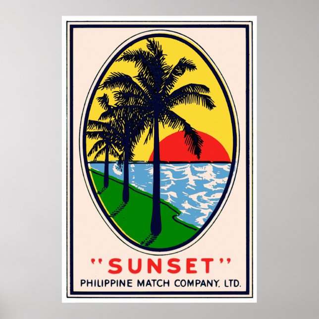 Póster Sunset Philippine Match Company, Etiqueta LTD (Frente)