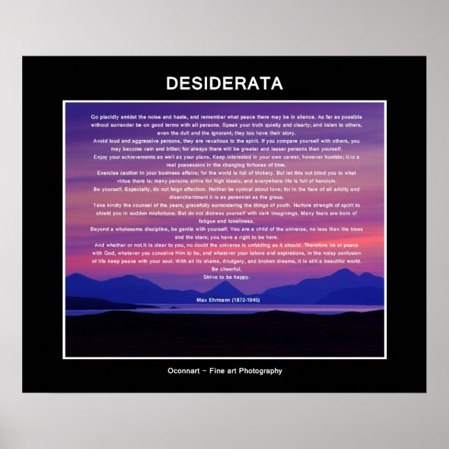 Póster Sunset poema de Desiderata (Frente)