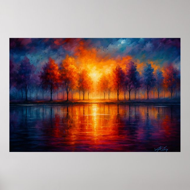 Póster Sunset Reflections Over Autumn Lake (Frente)
