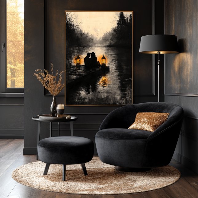 Póster Sunset romántico de lago en estilo monocromo (Subido por el creador)