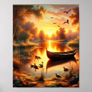Póster Sunset Rowboat Digital