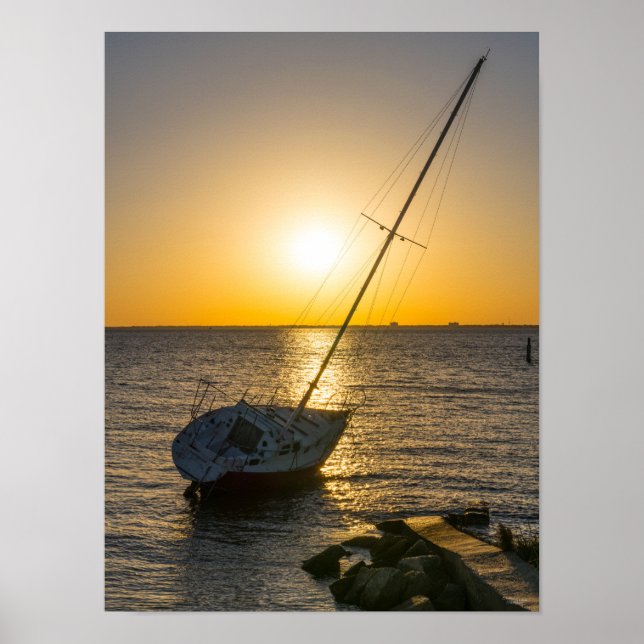 Póster Sunset Sailboat Shipwreck Gulf Breeze Poster FL (Frente)