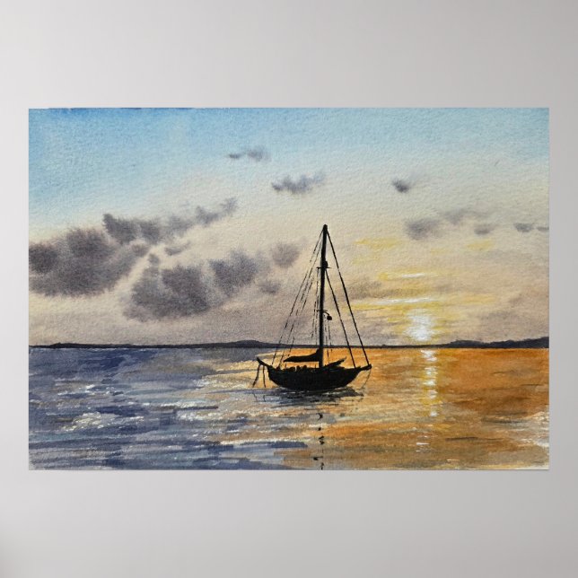 Póster Sunset Sky Watercolor Painting  (Frente)