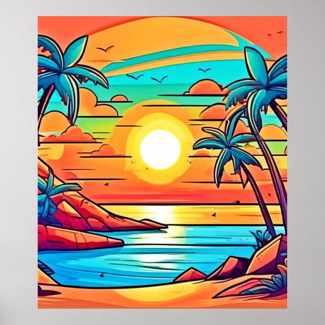 Póster Sunset tropical: Costa Viviente (Frente)