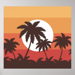 Póster Sunset Tropical Palm Beach Vintage