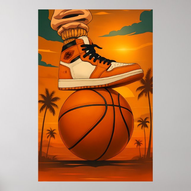 Póster Sunset Vibes Sneaker sobre baloncesto (Frente)