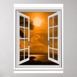 Póster Sunset View Trompe l'oeil Fake Window