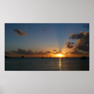 Póster Sunset with Sailboats Tropical Landscape Photo