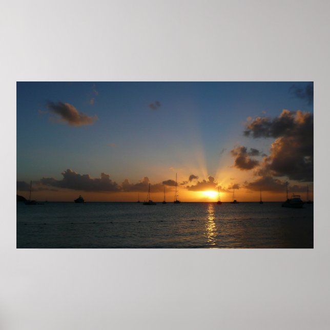 Póster Sunset with Sailboats Tropical Landscape Photo (Frente)
