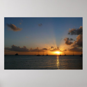 Póster Sunset with Sailboats Tropical Landscape Photo